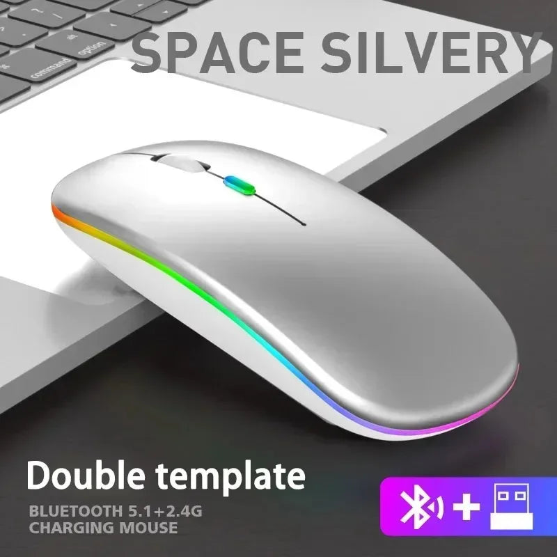Wireless Mouse Bluetooth-Compatible 2.4GHz Dual Modes Mice Rechargeable RGB Ergonomic Silent Click for PC iPad Laptop Huaiwei