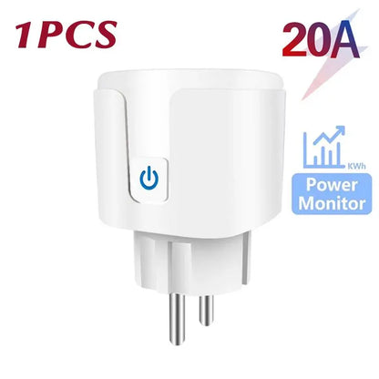 Tuya Smart Socket Outlet EU Plug 16A/20A With Power Monitor Timing Voice Control Wifi Smart Plug Works With Alexa Google Home