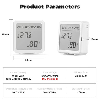 Zigbee Temperature Humidity Sensor with Tuya APP LCD Screen Digital Display Wireless Thermometer Work with Black or White Color