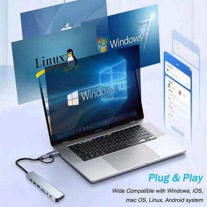 8 In 2 USB HUB With Splitter Card Reader, USB C Port, USB 3.0 / 2.0, SD/TF Splitter Card Reader, Docking Station