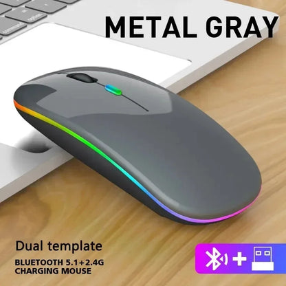 Wireless Mouse Bluetooth-Compatible 2.4GHz Dual Modes Mice Rechargeable RGB Ergonomic Silent Click for PC iPad Laptop Huaiwei