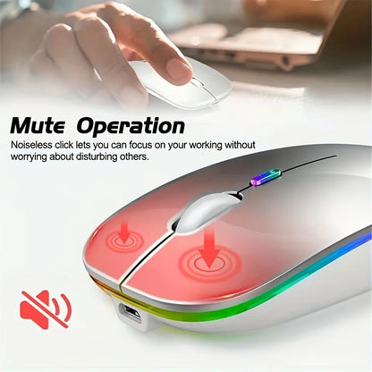 Wireless Mouse Bluetooth-Compatible 2.4GHz Dual Modes Mice Rechargeable RGB Ergonomic Silent Click for PC iPad Laptop Huaiwei