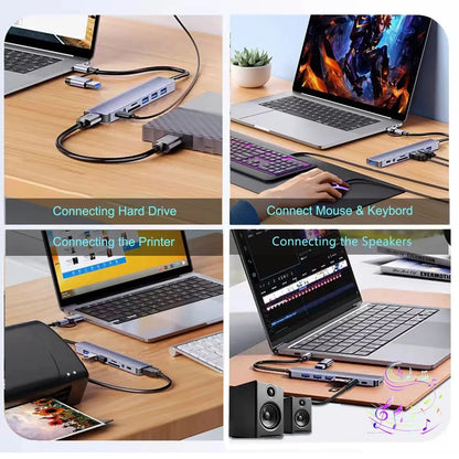8 In 2 USB HUB With Splitter Card Reader, USB C Port, USB 3.0 / 2.0, SD/TF Splitter Card Reader, Docking Station